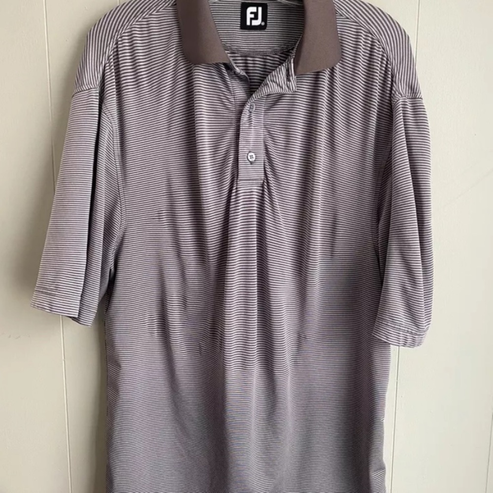 FootJoy Mens Brown Grey Striped Golf Polo Shirt Size Large